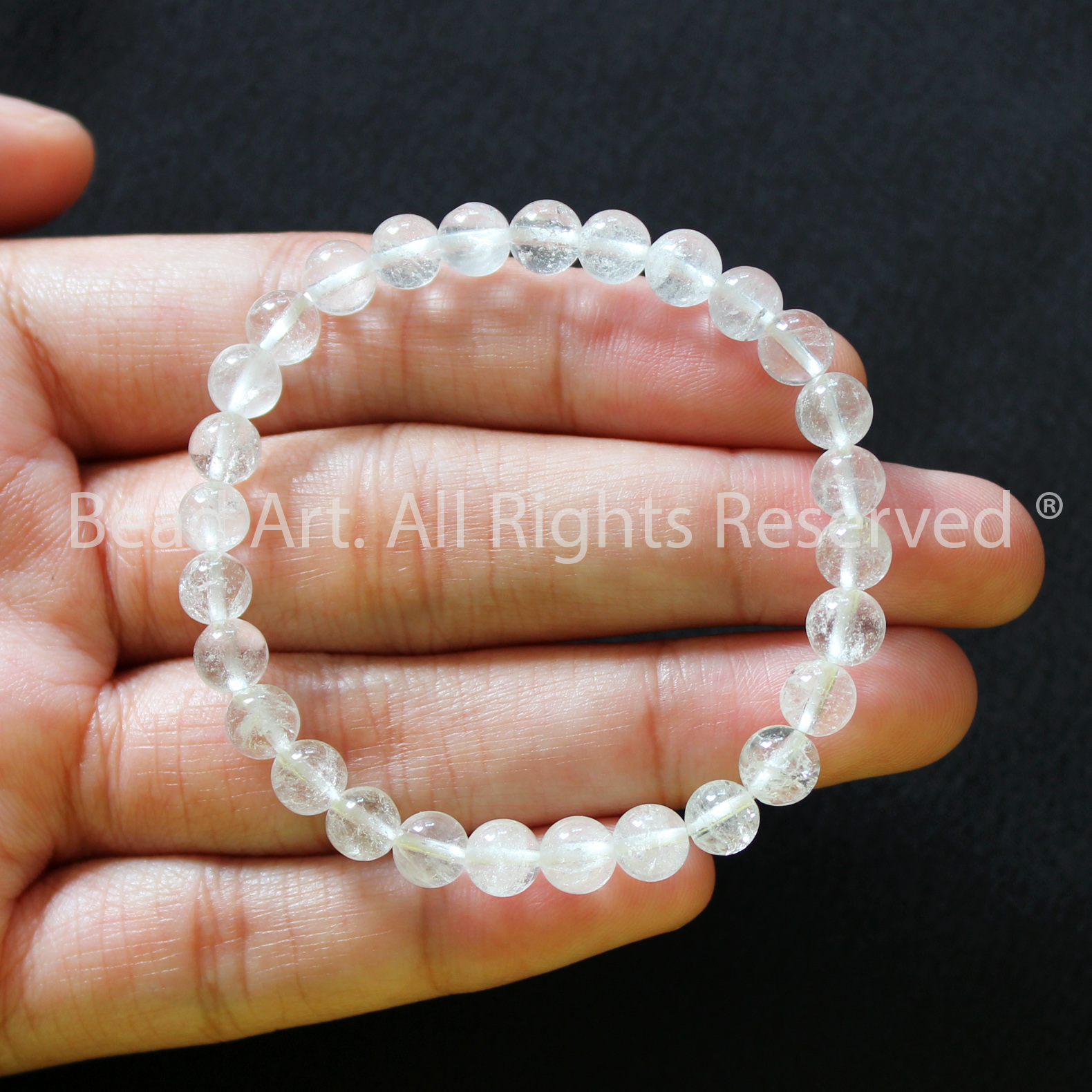 Vòng Tay 6MM Đá Thạch Anh Trắng Dạng Trong, White Quartz Tự Nhiên, Phối Vòng Tay Phong Thuỷ, Chuỗi Hạt, Trang Sức, Mệnh Kim, Thuỷ - Bead Art