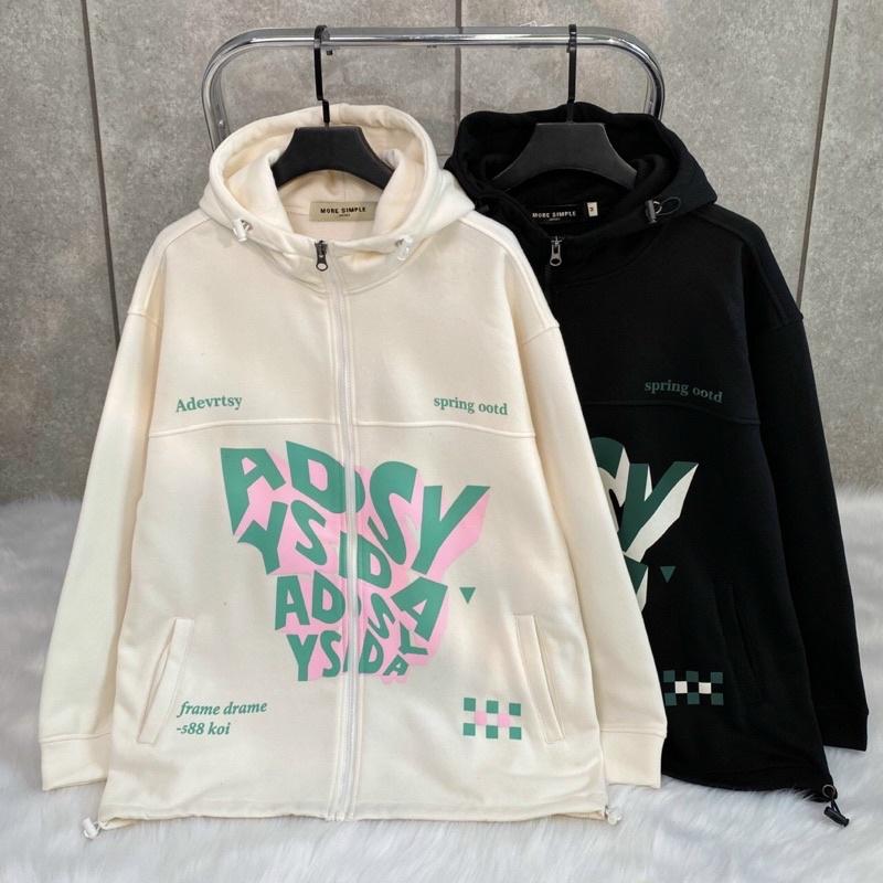 Áo Khoác Hoodie Zip Nỉ Bông ZAZY màu KEM/ĐEN Nam nữ unisex/Áo hoodie dây kéo có mũ form rộng Jaystoree