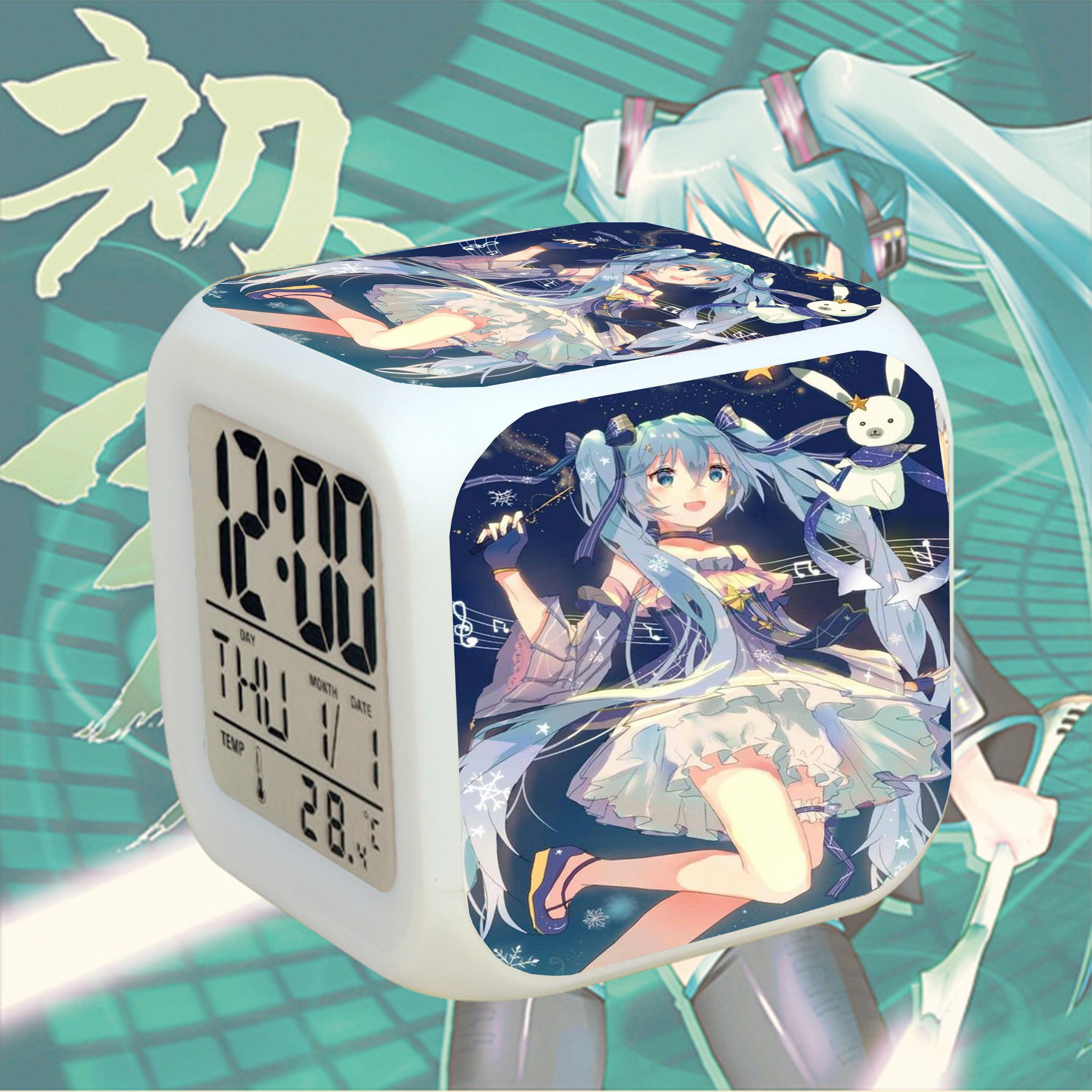 Đồng hồ báo thức để bàn in hình MIKU HATSUNE VOCALOID đèn LED đổi màu anime chibi xinh xắn (MẪU GIAO NGẪU NHIÊN)