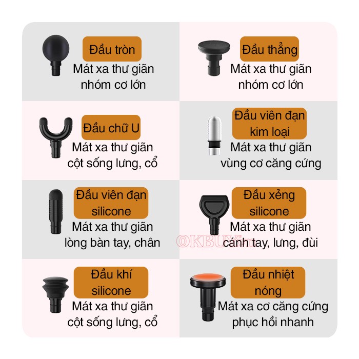 Súng Massage Cầm Tay Booster Boluojun MINI V2 New - 8 Đầu Mát Xa, Có Đầu Nhiệt Nóng Hỗ Trợ Giãn Cơ Nhanh - Tặng Kèm 3 Miếng Dán Dược Liệu