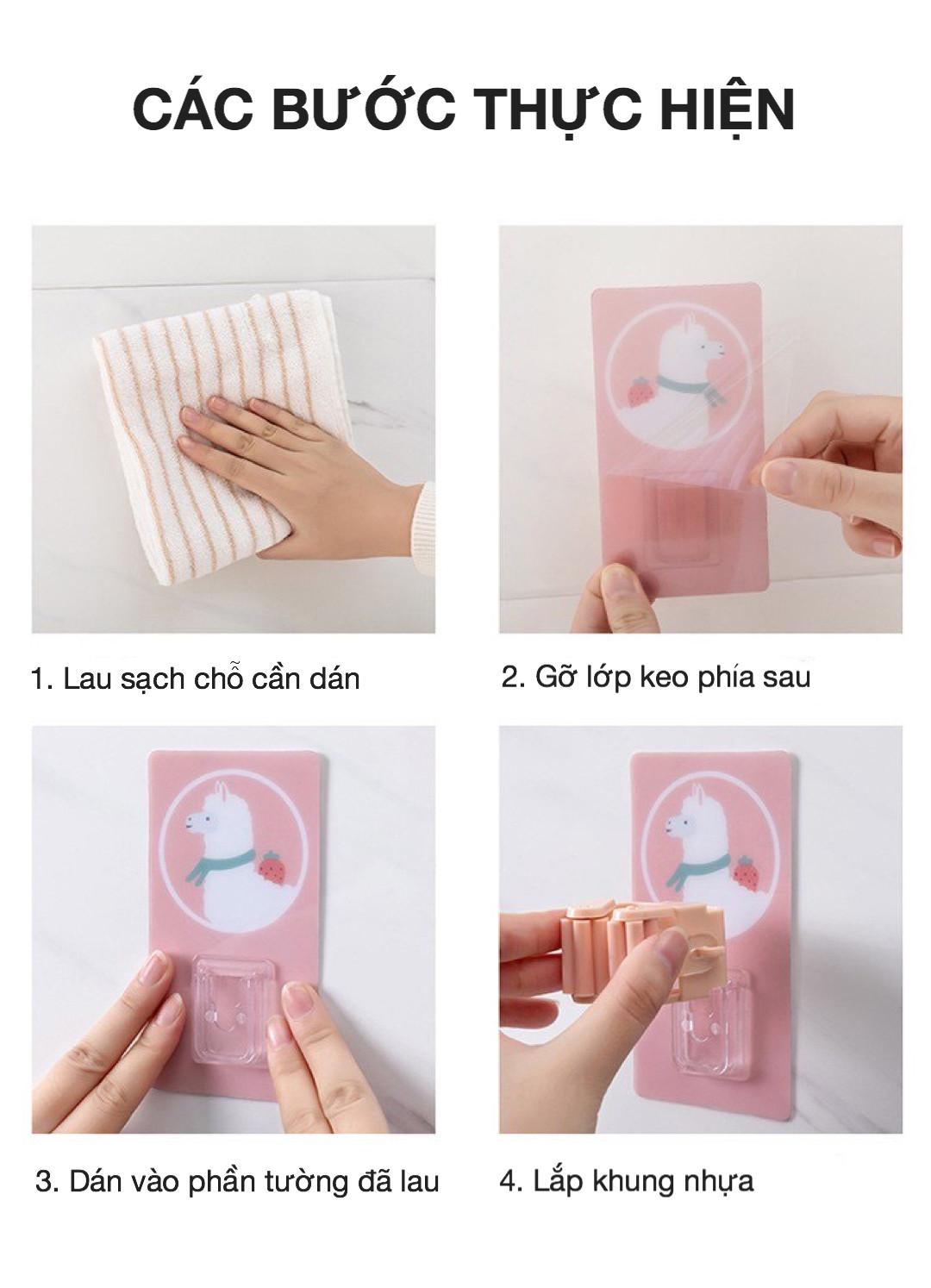 Combo 2 Móc Dán Hoạt Hình Siêu Dính Treo Cây Lau Nhà, Đồ Dùng Phòng Tắm, Nhà Bếp (Miếng Dán Dài, Màu Ngẫu Nhiên)