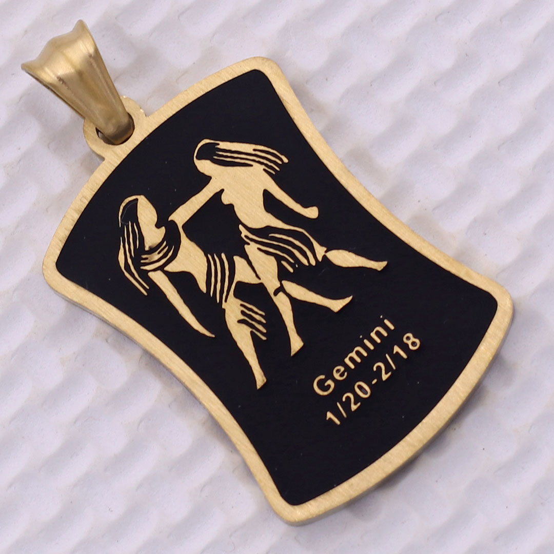 Mặt dây chuyền cung Song Tử - Gemini inox vàng kèm vòng cổ dây chuyền inox rắn vàng + móc inox vàng, Cung hoàng đạo