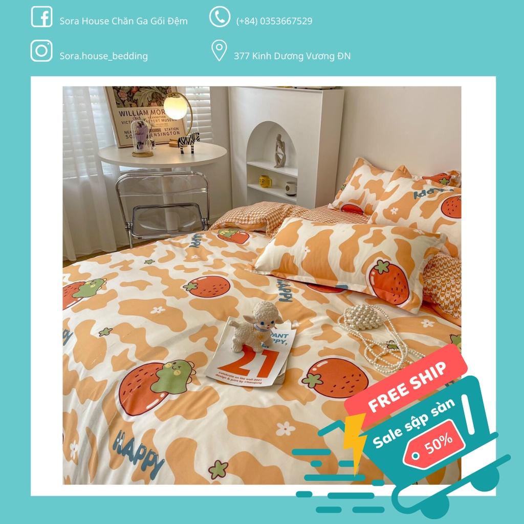 Bộ Chăn Ga Cotton Poly Beo Cam