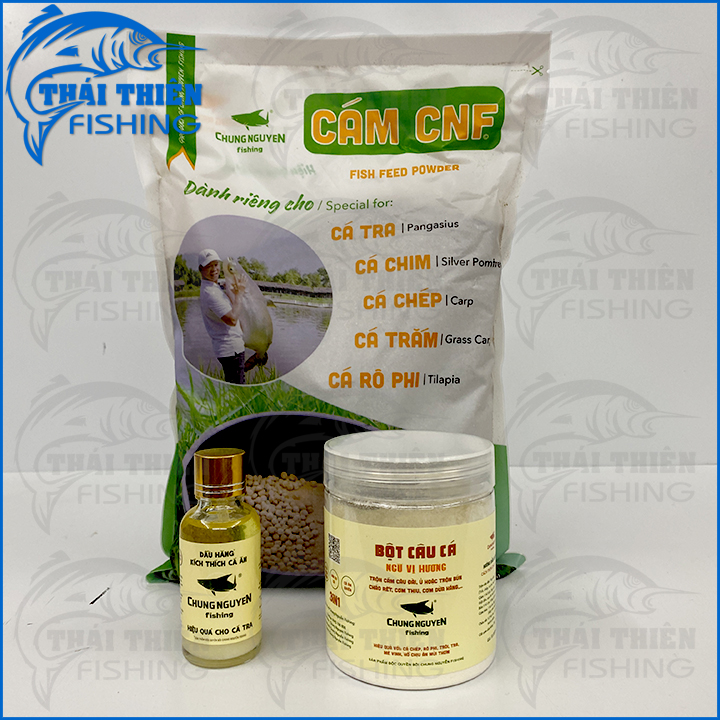 Combo 1kg Cám CNF, 1 Chai Dầu Hăng, 1 Hũ Bột Chung Nguyen Fishing Chuyên Dùng Câu Cá Tra, Chép, Rô Phi, Trắm, Trôi