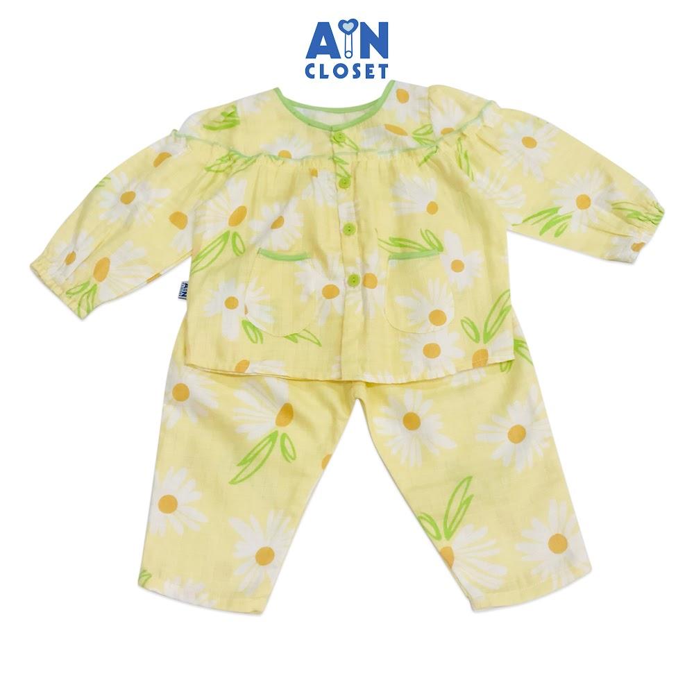 Bộ quần áo dài bé gái họa tiết Cúc trắng xô sợi tre - AICDBGM2PELH - AIN Closet