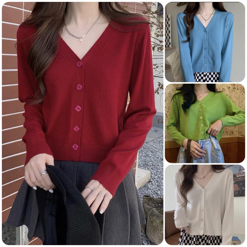 Áo cardigan khoác len nữ dệt kim kiểu cổ tim tay dài xinh xắn phong Ccách Ulzzang Hàn Quốc trẻ trung