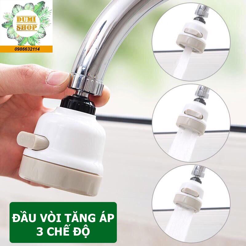 Đầu vòi tăng áp 3 chế độ xoay 360 độ tăng áp lực nước 300% lắp vừa với hầu hết các loại vòi (White)