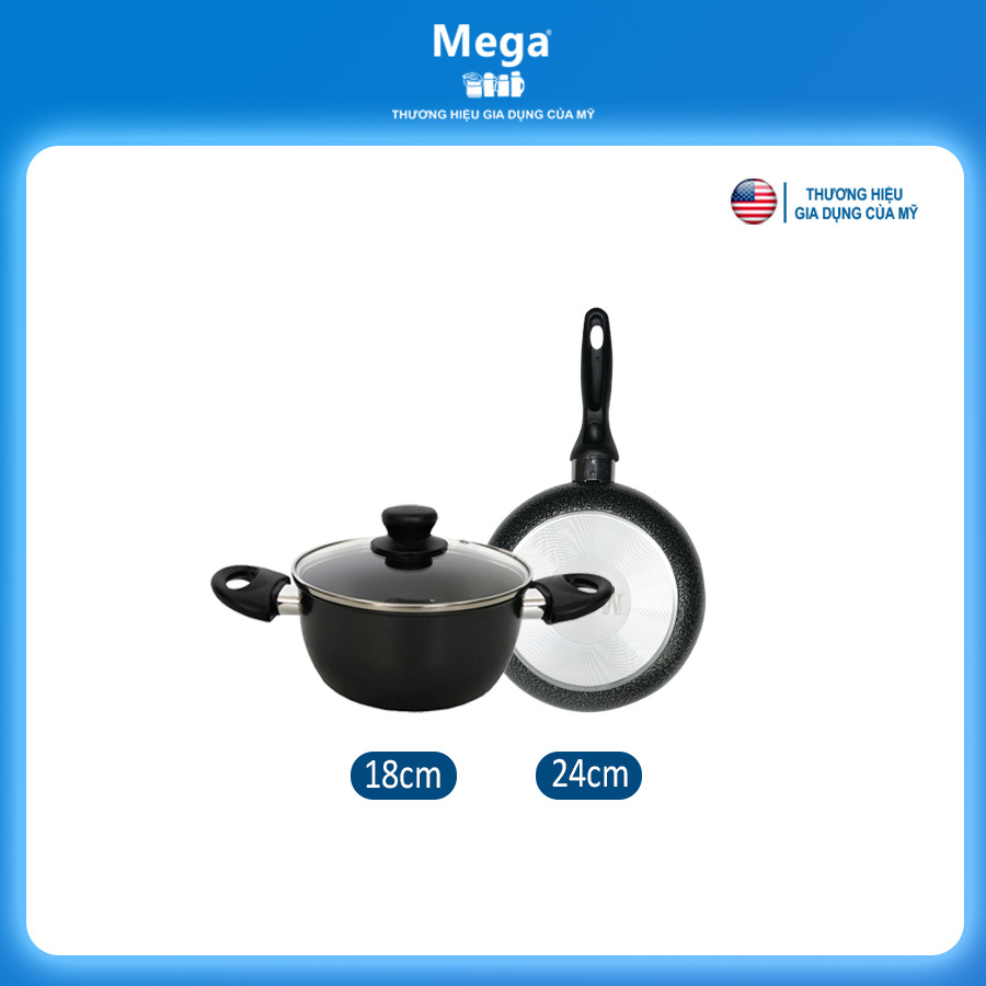 COMBO NỒI THÉP CARBON + CHẢO NHÔM CHỐNG DÍNH CỦA MEGA - THƯƠNG HIỆU GIA DỤNG MỸ