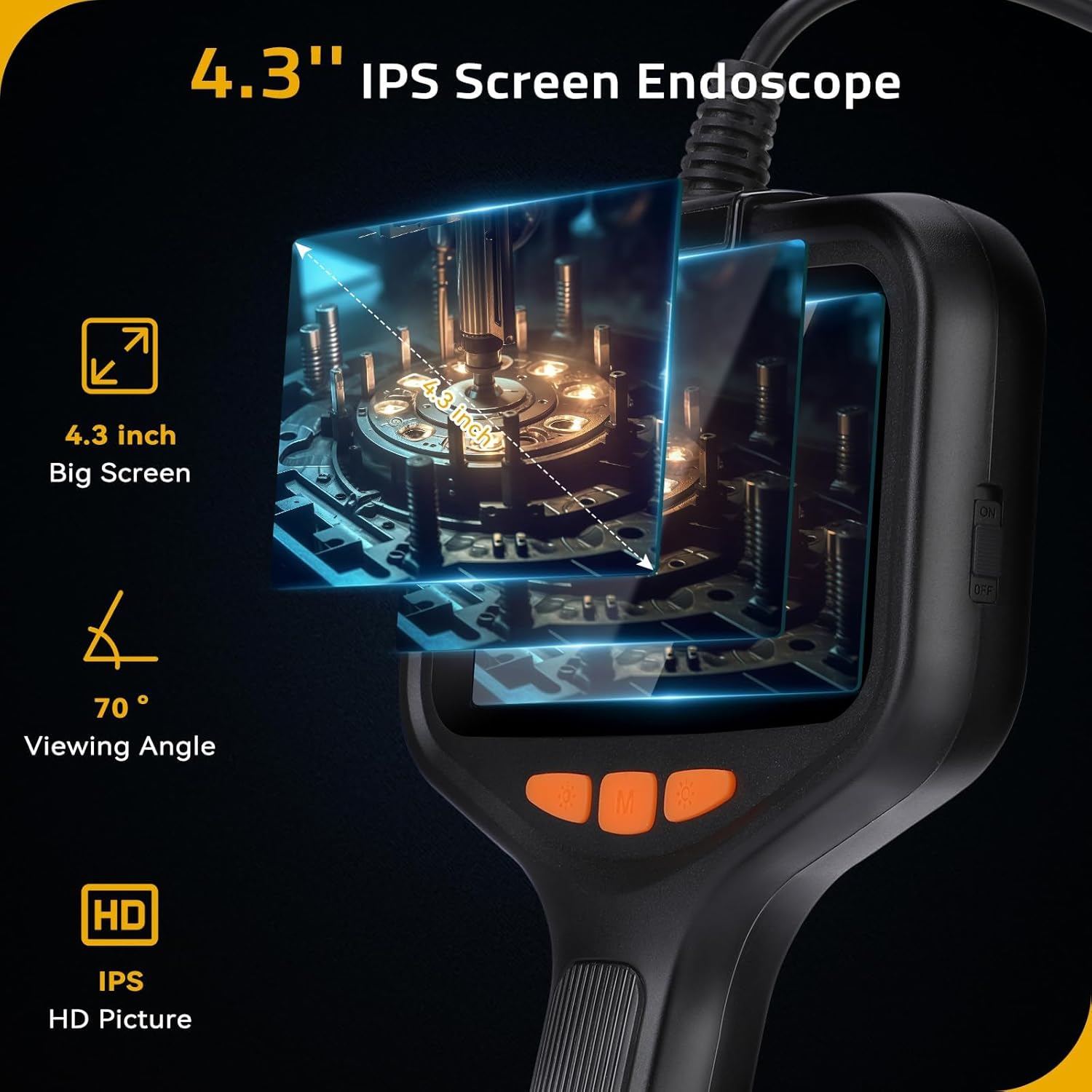 Camera Nội Soi Đường Ống Công Nghiệp Màn hình IPS 4,3 inch HD 1080P Đèn LED 2600mAh Dây Cứng P200 - Hàng Nhập Khẩu