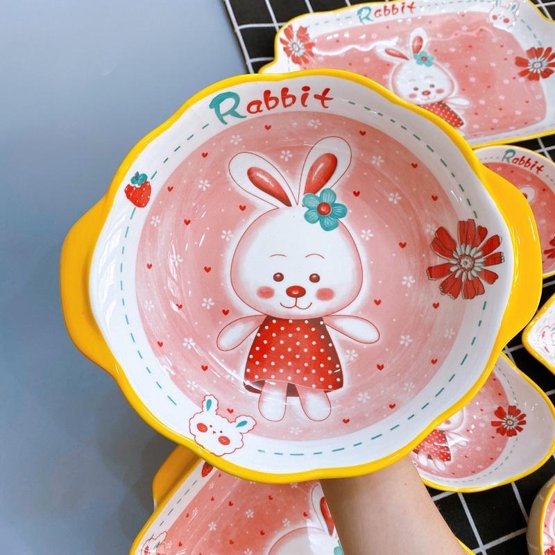 BÁT ĐĨA SỨ RABIT THỎ HỒNG️BÁT ĂN DẶM