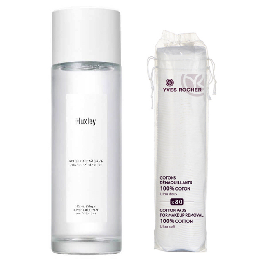 Nước Hoa Hồng Dưỡng Ẩm Huxley Secret Of Sahara Toner Extract It 120ml + Tặng 01 Bông Cotton Yves Rocher 80 Miếng