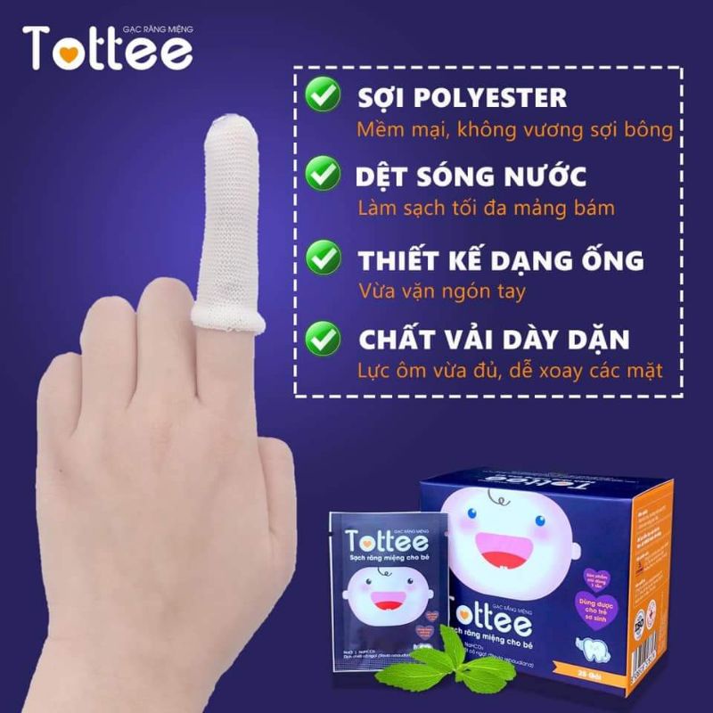 Gạc rơ lưỡi Tottee (thương hiệu Dr.papie) tinh chất cỏ ngọt ngăn ngừa răng miệng cho trẻ sơ sinh, Hộp 30