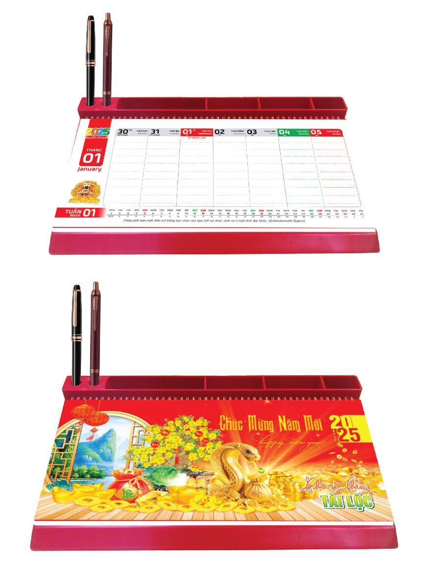 Lịch Để Bàn 53 Tuần Đế Nhựa Lò Xo 2025