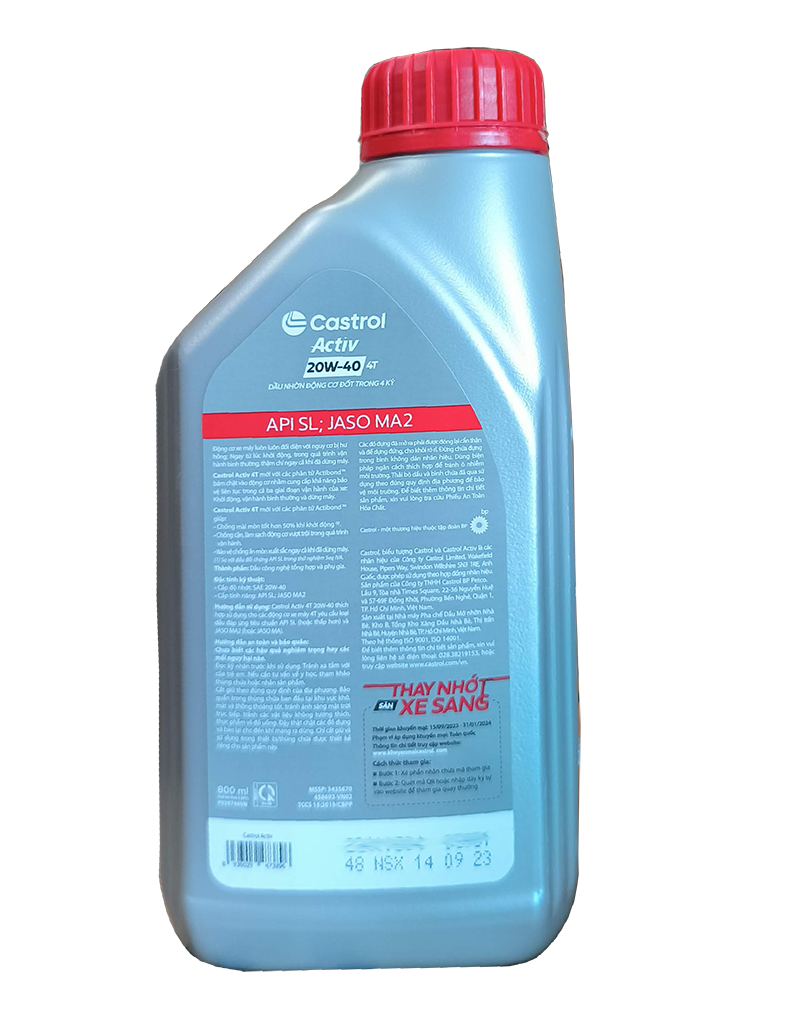 Dầu động cơ xe số Castrol Activ 4T, 20W-40, 0,8L (800ML)