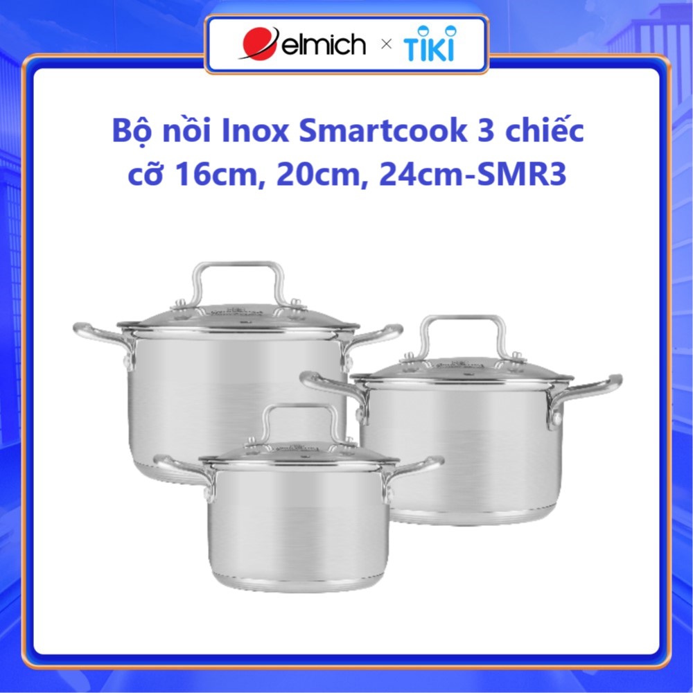 Bộ Nồi Inox Smartcook 3 Chiếc Cỡ 16 - 20 - 24 cm SMR3