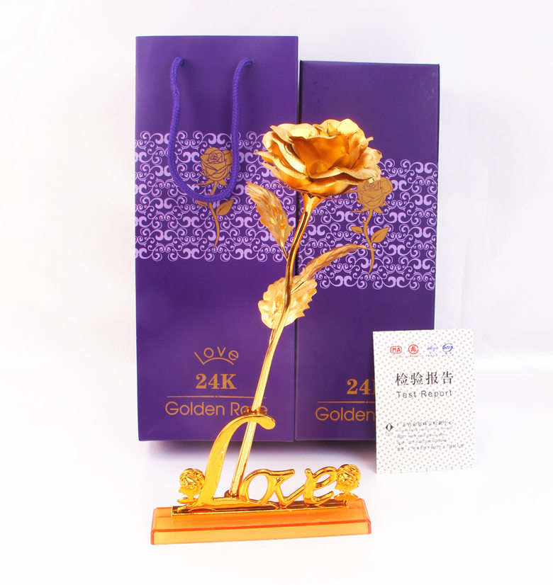 Hoa Hồng Mạ Vàng 24K Chữ Love Có Hộp Đựng Sang Trọng