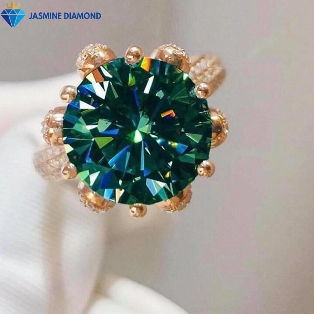 Kim cương nhân tạo Mỹ Moissanite giác cắt tròn màu xanh lá