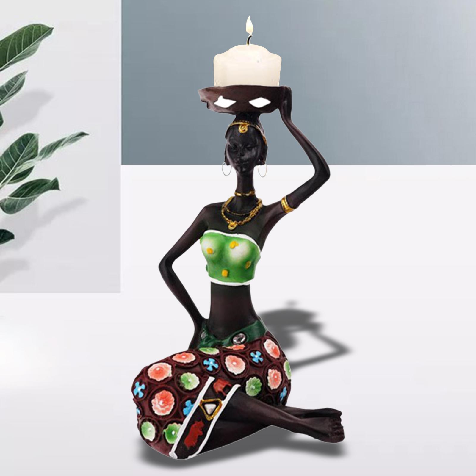 African Women Statues Candlestick Tea Lights Candle Holder Home Room