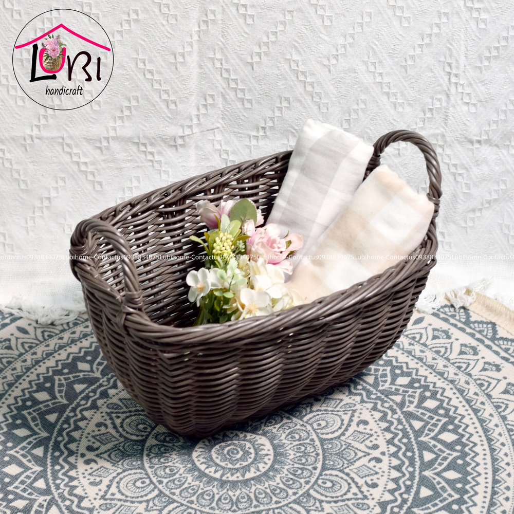 Lubihandicraft - Giỏ đựng đồ đan nhựa giả mây hình oval - xinh xắn