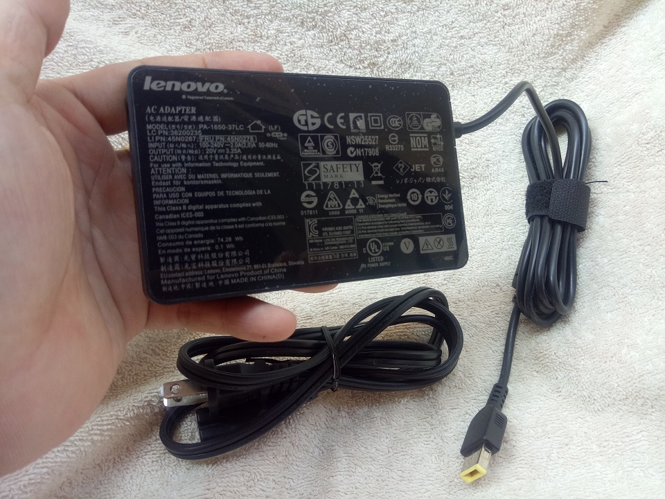 Adapter sạc laptop Lenovo 65w (20v-3,25A) đầu vuông, loại sạc mỏng slim, dùng cho laptop lenovo thinkpad X240, T440,T440s,T450,T450s - Hàng chính hãng