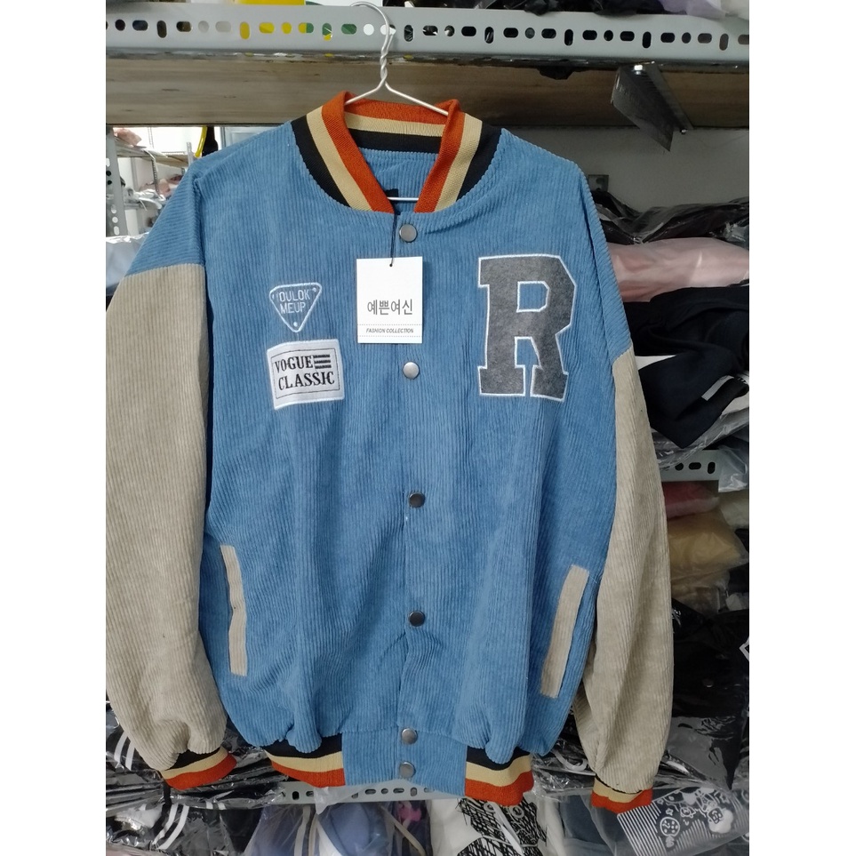 Áo Khoác Nhung Kaki Chữ R Kiểu Bomber Teen Unisex Hàn Quốc -Đẹp - Nam Nữ Cặp Đôi Mặc Mùa Thu Đông