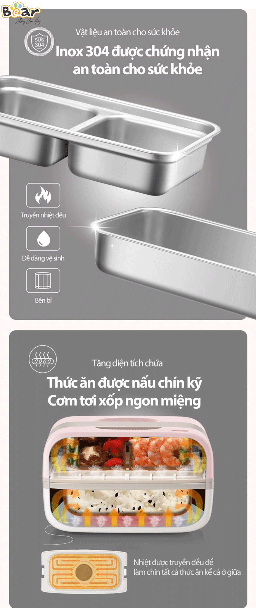 Hộp Cơm Điện Giữ Nhiệt, Hộp Cơm Điện Văn Phòng BEAR DFH-B10J2, Dung Tích 1 Lít Công Suất 270 W - Hàng Chính Hãng