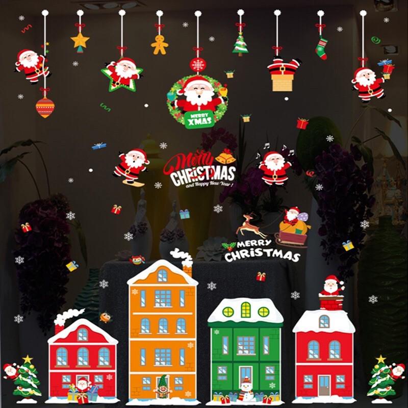 Combo Decal trang trí Noel - THÀNH PHỐ phối RÈM noel nhí đỏ