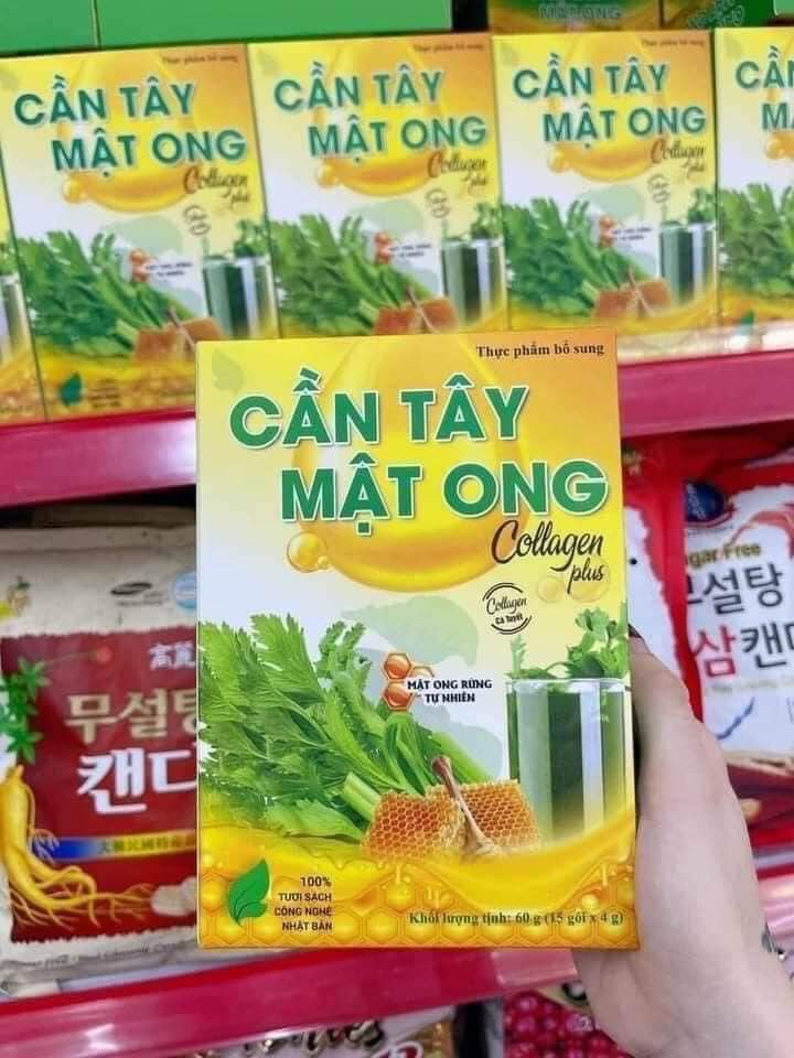 Bột cần tây mật ong Collagen Hộp 75g (15 gói) hỗ trợ giảm cân, detox cơ thể, làm đẹp da