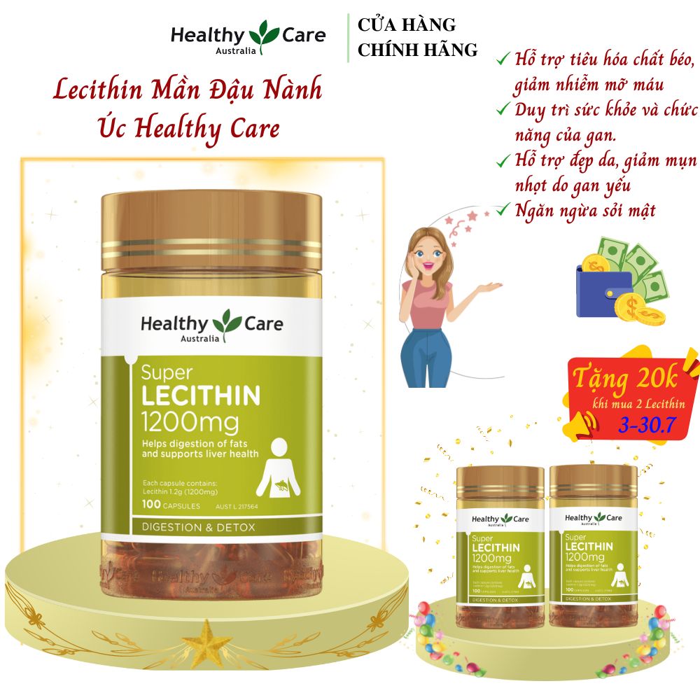 Mầm đậu nành Úc Healthy Care Super Lecithin 1200mg tăng cường chức năng gan khỏe mạnh, nâng cao sức  khỏe, sắc đẹp từ bên trong - Massel Official