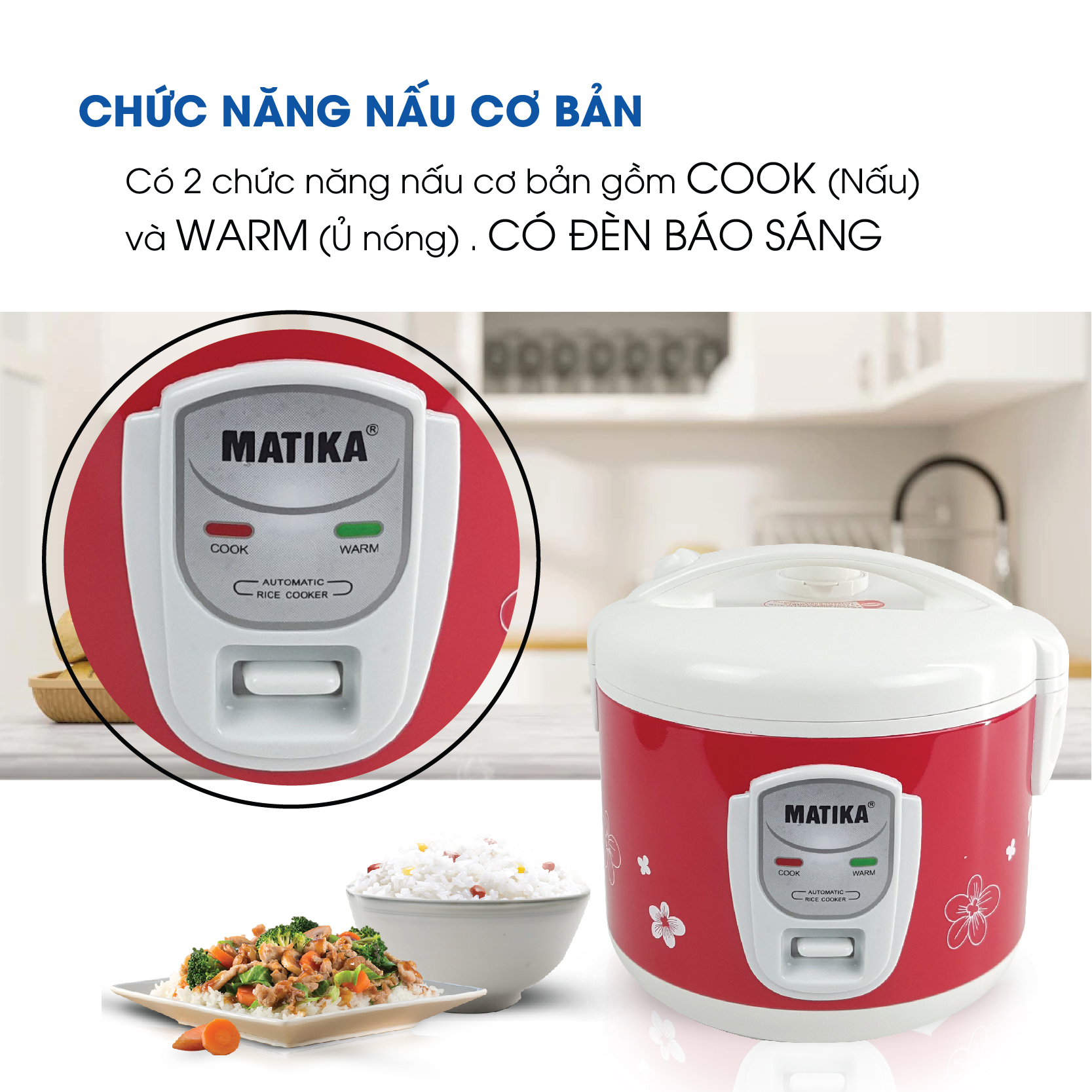 Nồi Cơm Điện MATIKA 1.5L MTK-RC1212 - Hàng chính hãng