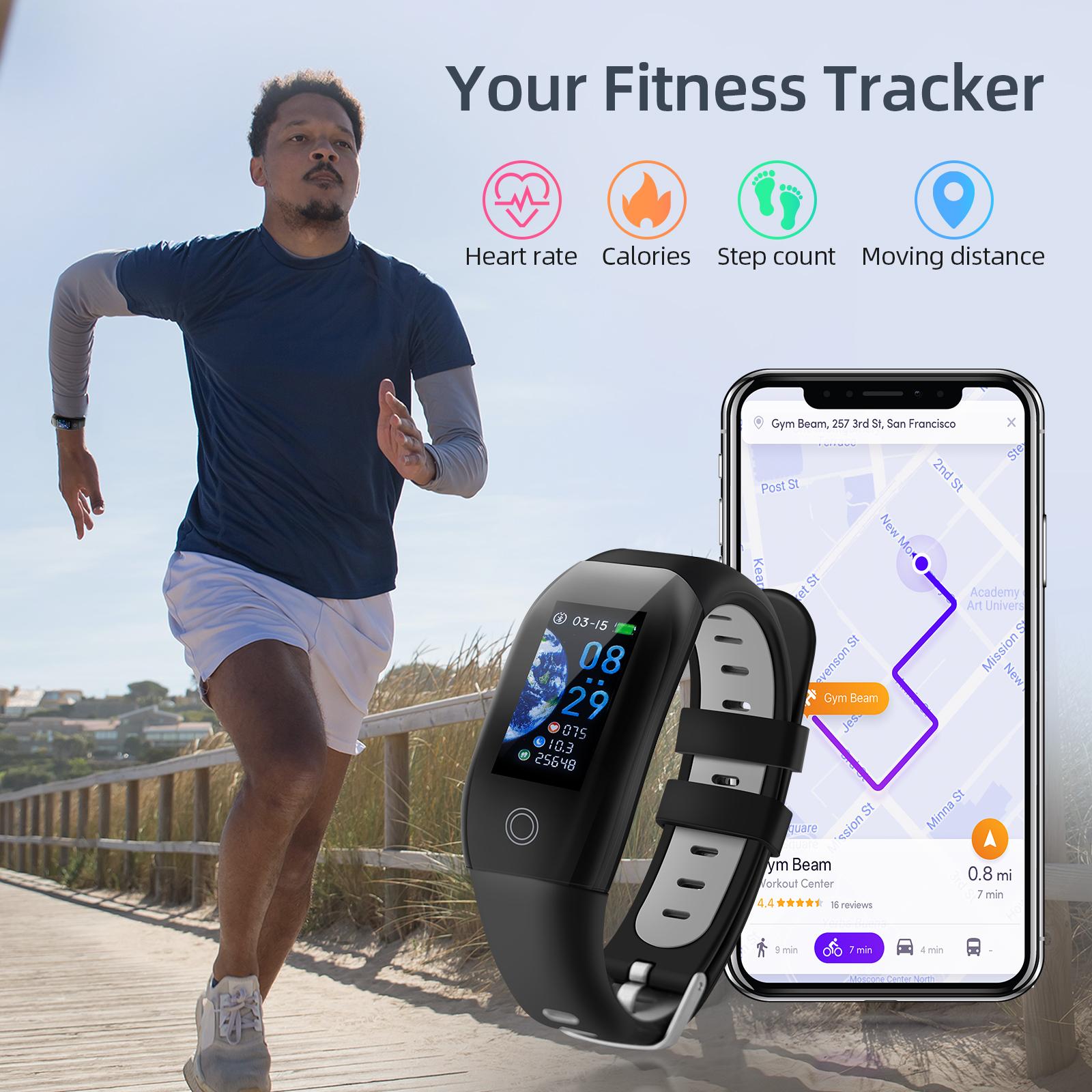 Máy theo dõi thể dục F21, máy theo dõi hoạt động, theo dõi nhịp tim, máy đo bàn đạp, IP68 không thấm nước, Đồng hồ thông minh thể thao dành cho nam giới