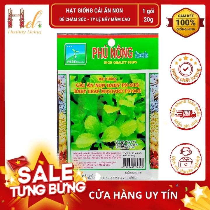 PN - Hạt Giống Cải Bẹ Xanh Ăn Non Năng Suất Cao, Nhanh Thu Hoạch 20Gr - Trồng Rau Xanh Rau Sạch Organic Bằng Đất Sạch...