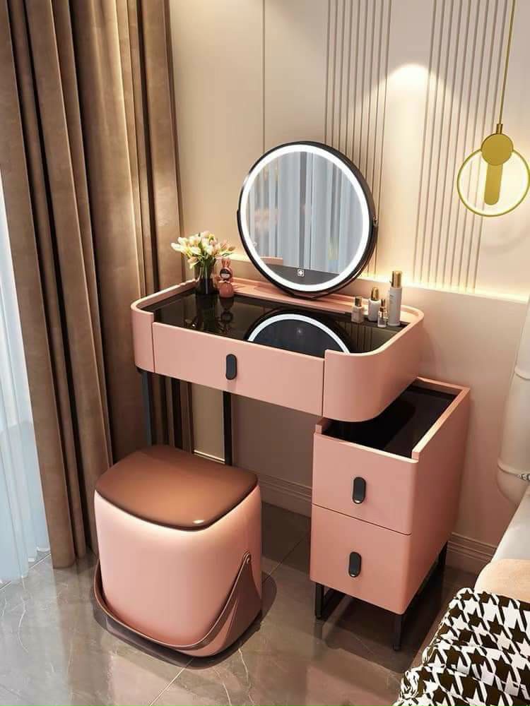 Bàn trang điểm nhập khẩu kèm ghế, gương đèn led _ Mã D03