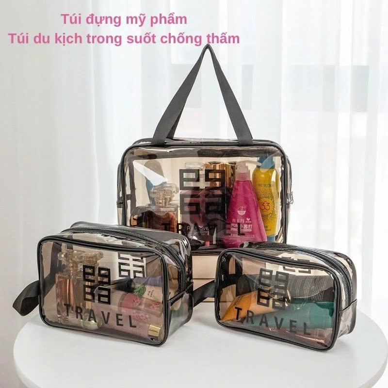 Túi đựng mỹ phẩm du lịch có quai xách mini trong suốt, Túi đựng đồ trang điểm makup chống nước - Chính Hãng