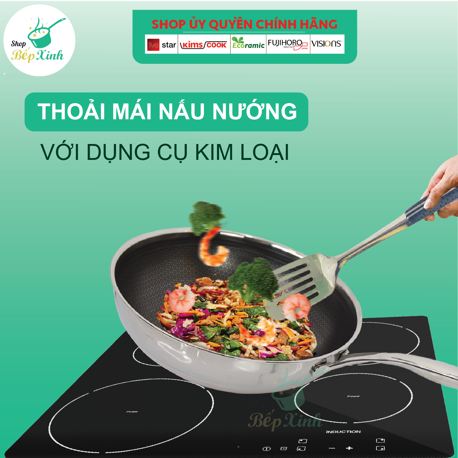 Chảo chống dính sâu lòng Kims Cook Blackcube inox 3 lớp đúc liền đáy từ , Tặng 1 sạn inox