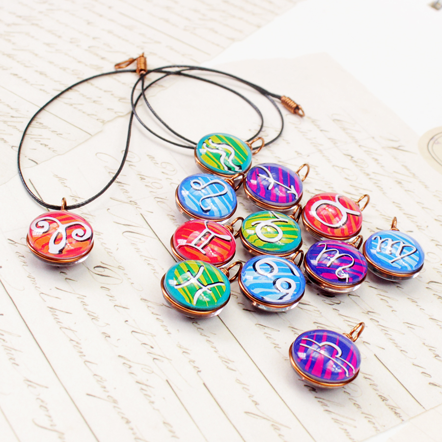 Dây chuyền mặt 14mm hình 12 cung hoàng đạo Zodiac màu sắc tươi sáng 14MM-002