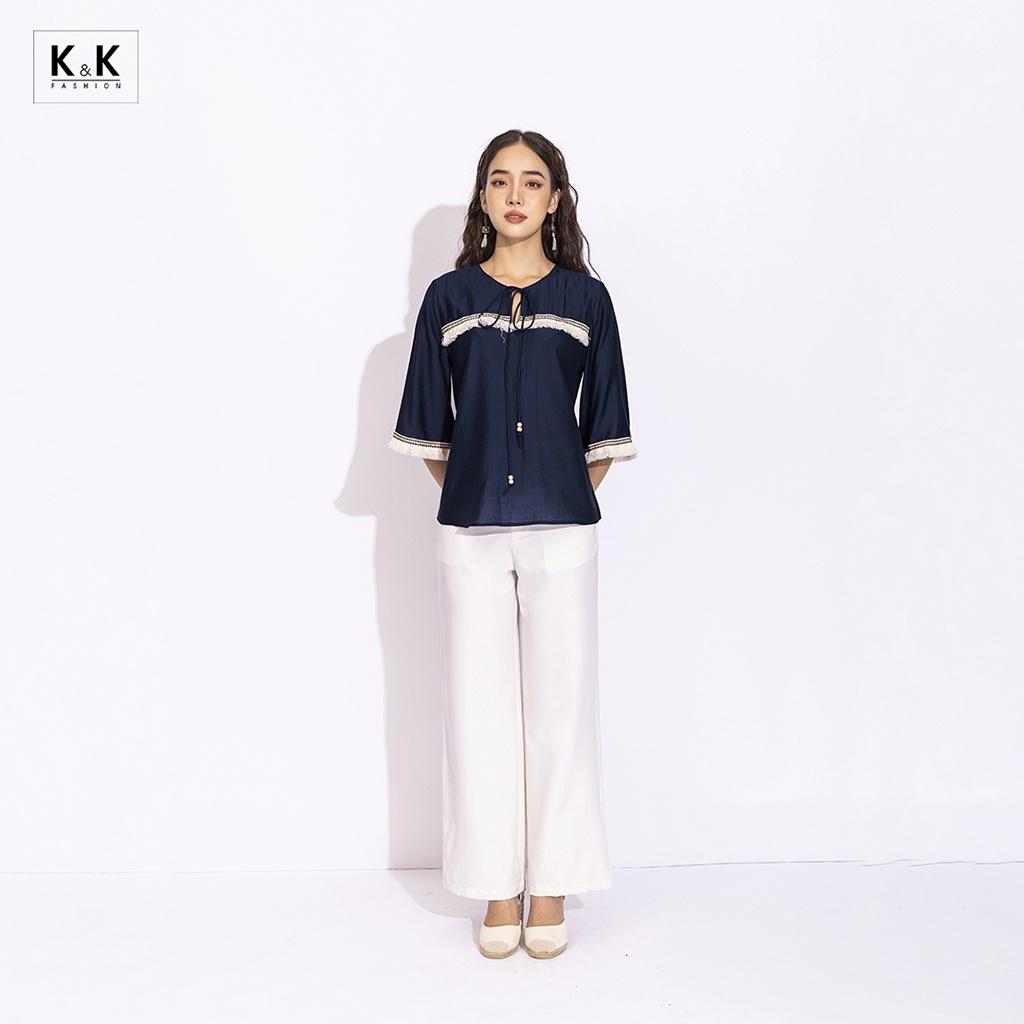 Áo kiểu nữ tay lỡ phối viền K&amp;K Fashion ASM13-16 Chất Liệu Xô Lụa