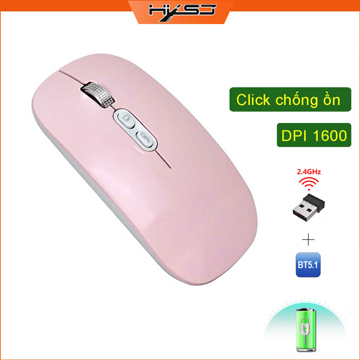 Chuột không dây HXSJ M103B wireless Bluetooth tự sạc pin siêu mỏng không gây tiếng ồn chuyên dùng cho Máy tính, pc, Laptop, Tivi - Hàng chính hãng
