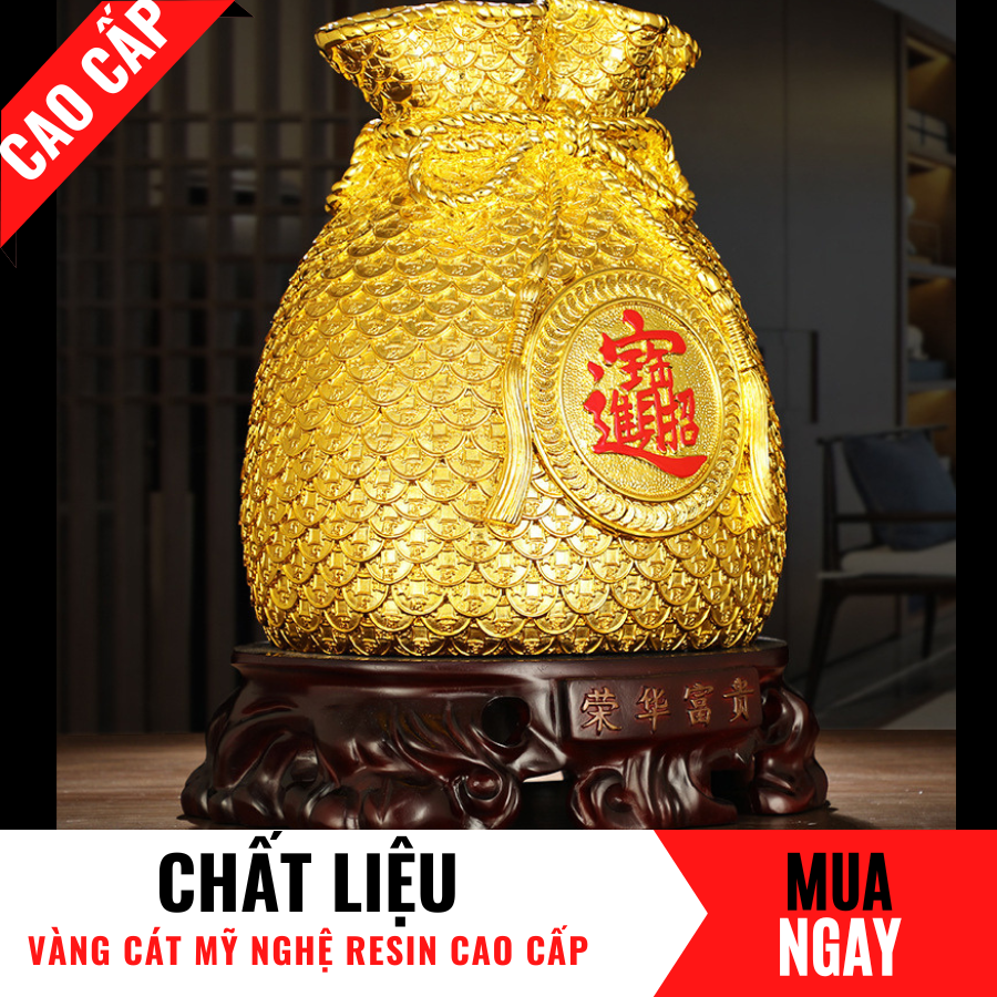 Tượng Bao Vàng Đựng Tiền Bằng Vàng Cát Mỹ Nghệ Cao 14.5cm