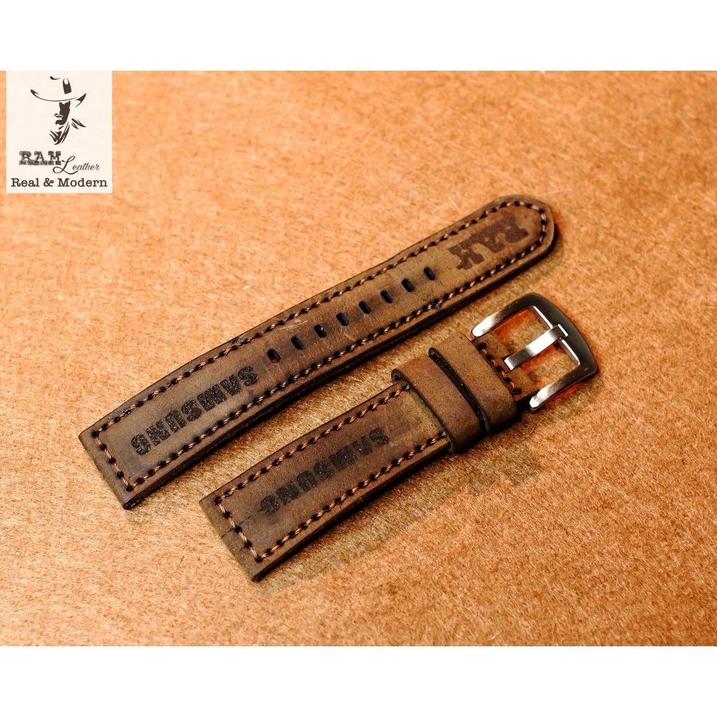 Dây đồng hồ Samsung da bò sáp nâu đất bền chắc chính hãng RAM Leather
