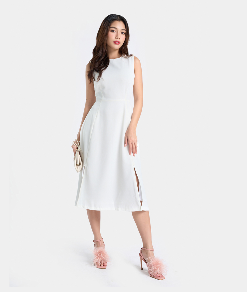Đầm Lửng Nữ Thời Trang HNOSS Nút Vai Dáng Xoè HNDLU071