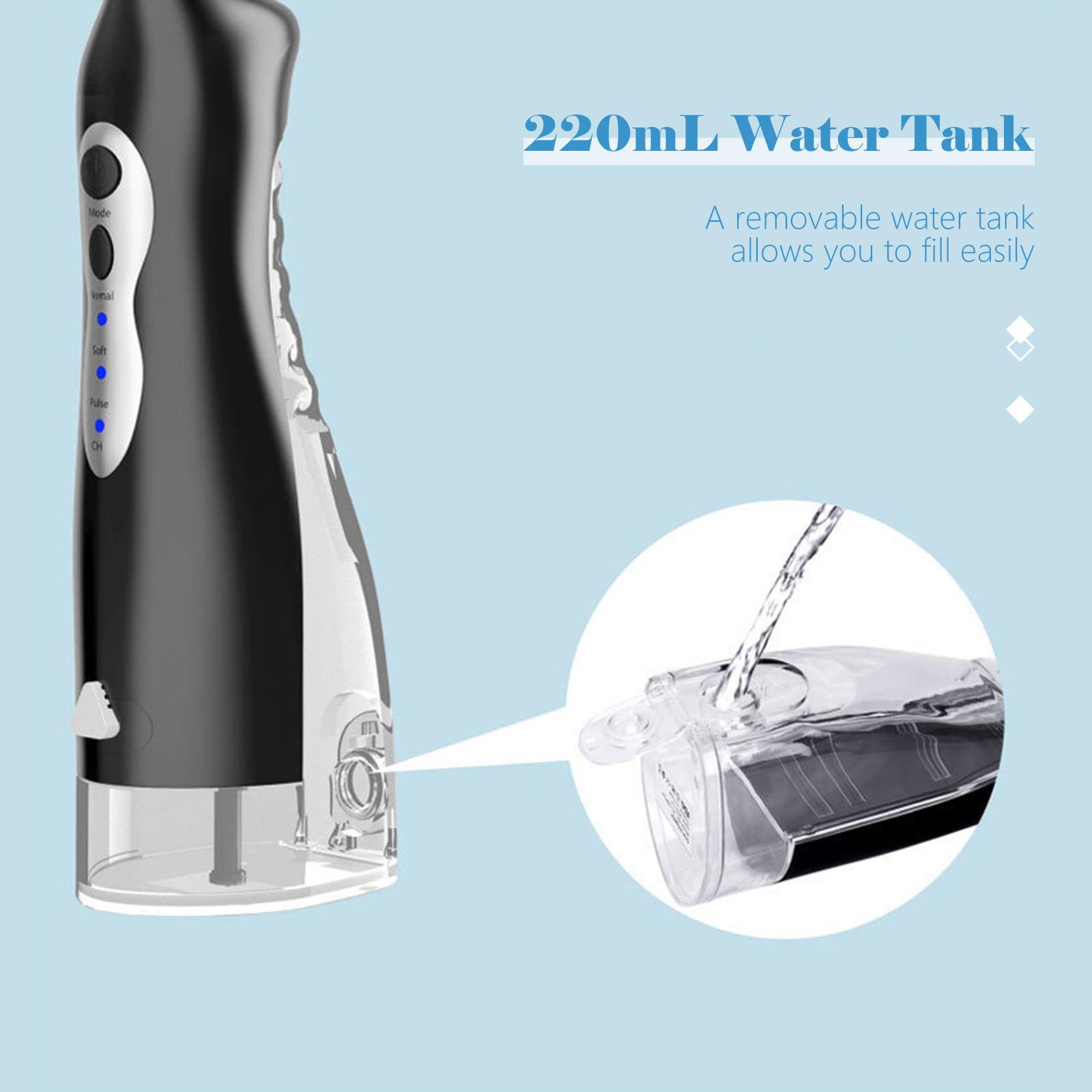 Máy Tăm Nước Làm Sạch Răng Không Dây 3 Chế Độ 220Ml 4 Đầu Phun Tia Có Thể Thay Thế