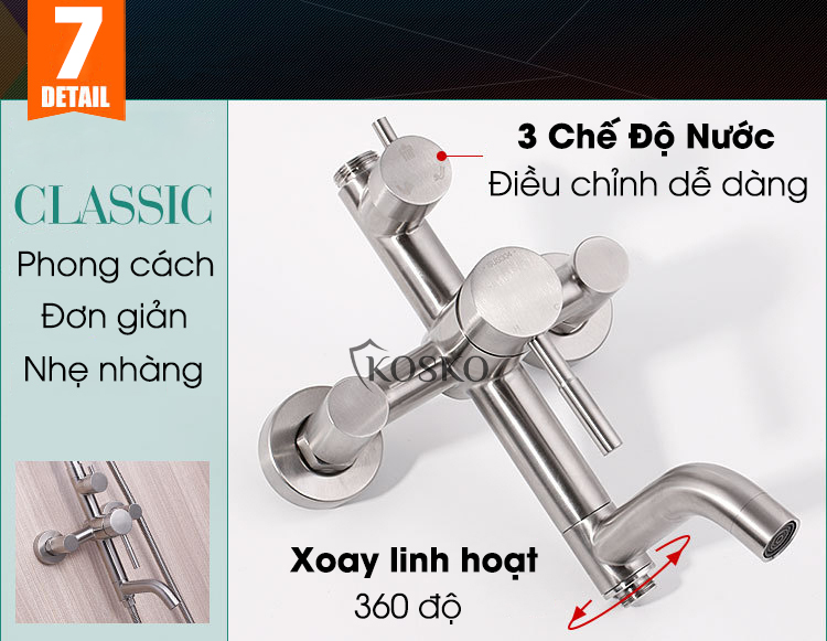 Sen cây tắm đứng nóng lạnh inox 304 KOSKO (BH 24 THÁNG), sen tắm nóng lạnh tròn T