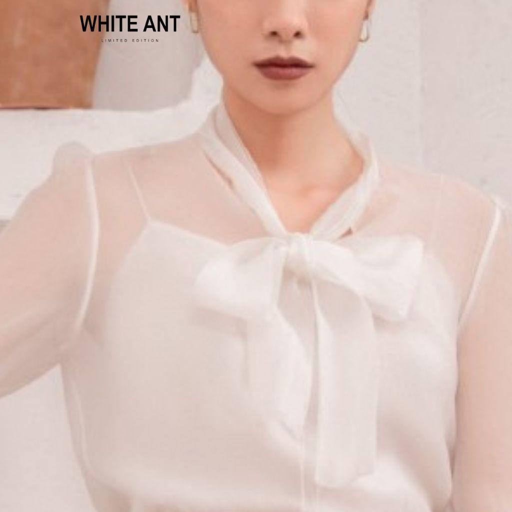 Áo Sơ Mi Nữ Công Sở Dài Tay WHITE ANT LIONNI SHIRT Thiết Kế Cổ Nơ, Chất Liệu Cupro Mềm Mịn 170300042.005