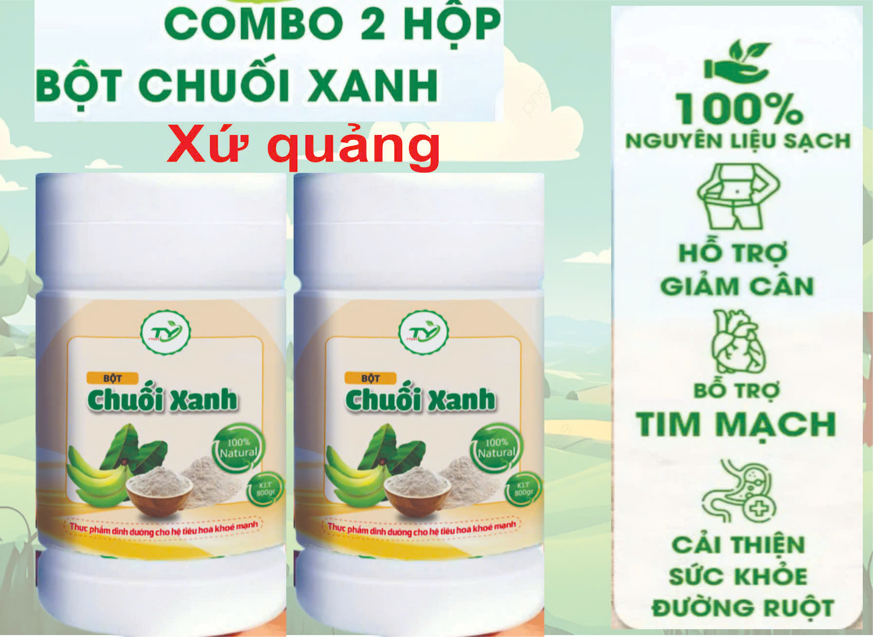 [combo 2 hủ] Bột Chuối Xanh FTAKY, Chuối Rừng 100%, Bột Chuối Nguyên Chất Sấy Lạnh ,Giàu Chất xơ, Vitamin, Hủ 500g