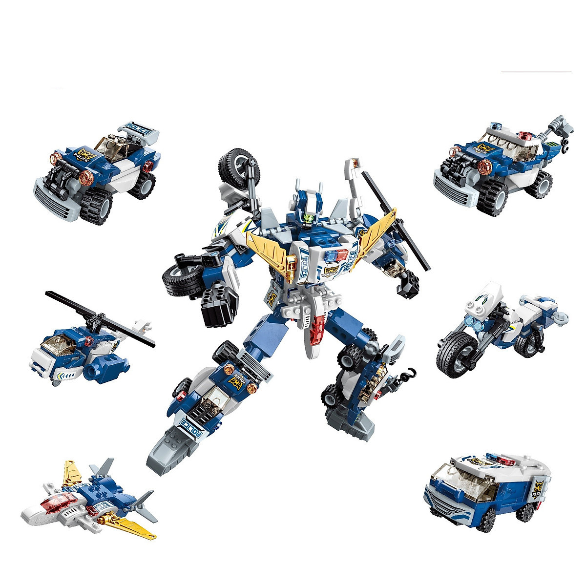 Hộp 6 bộ đồ chơi lắp ráp Robot biến hình - Phương tiện cảnh sát Qman 41104
