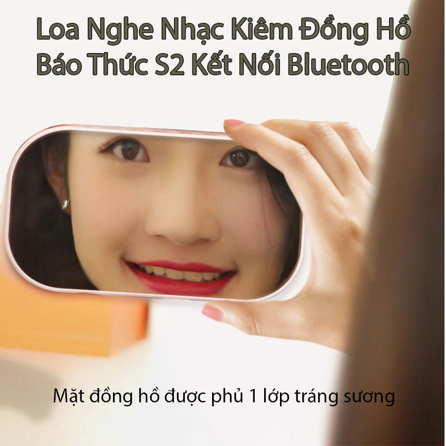 Loa Nghe Nhạc Bluetooth Kiêm Đồng Hồ Báo Thức,Mặt Kính Tráng Gương, Âm Thanh Siêu Trầm Cao Cấp