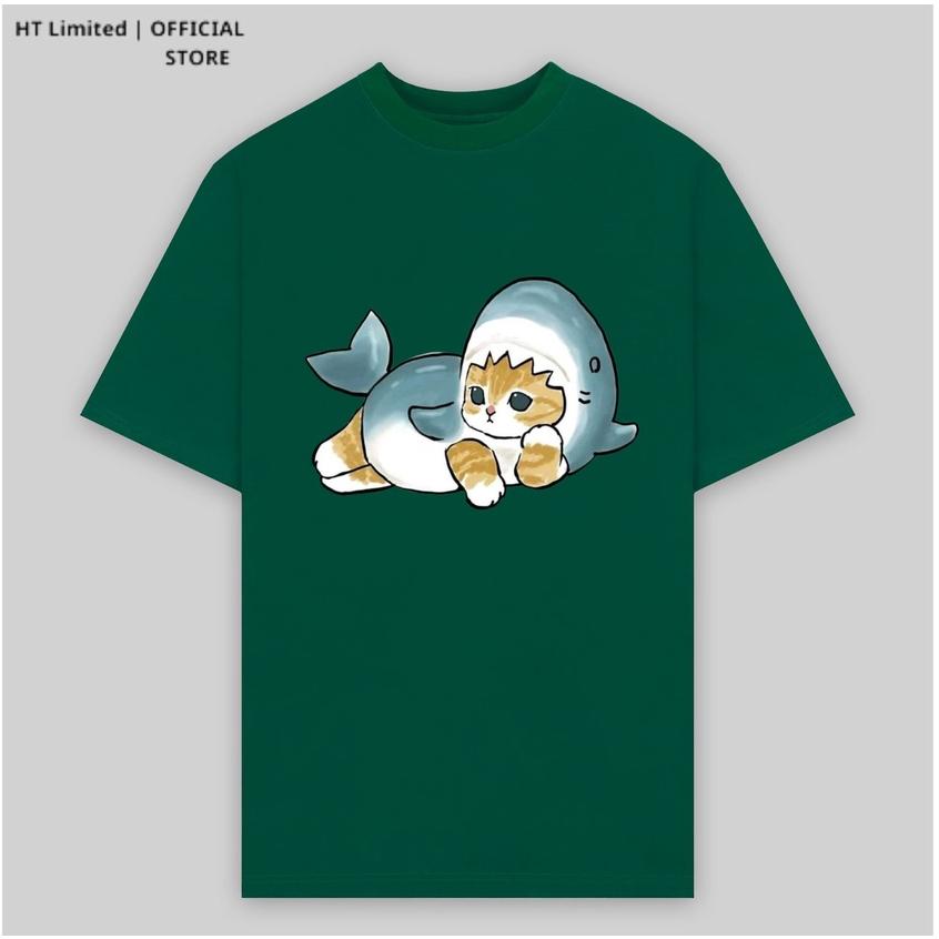 Áo thun tay lỡ thiết kế Unisex họa tiết mèo cá heo local brand HT Limited, 100% Cotton Cao Cấp dày mát