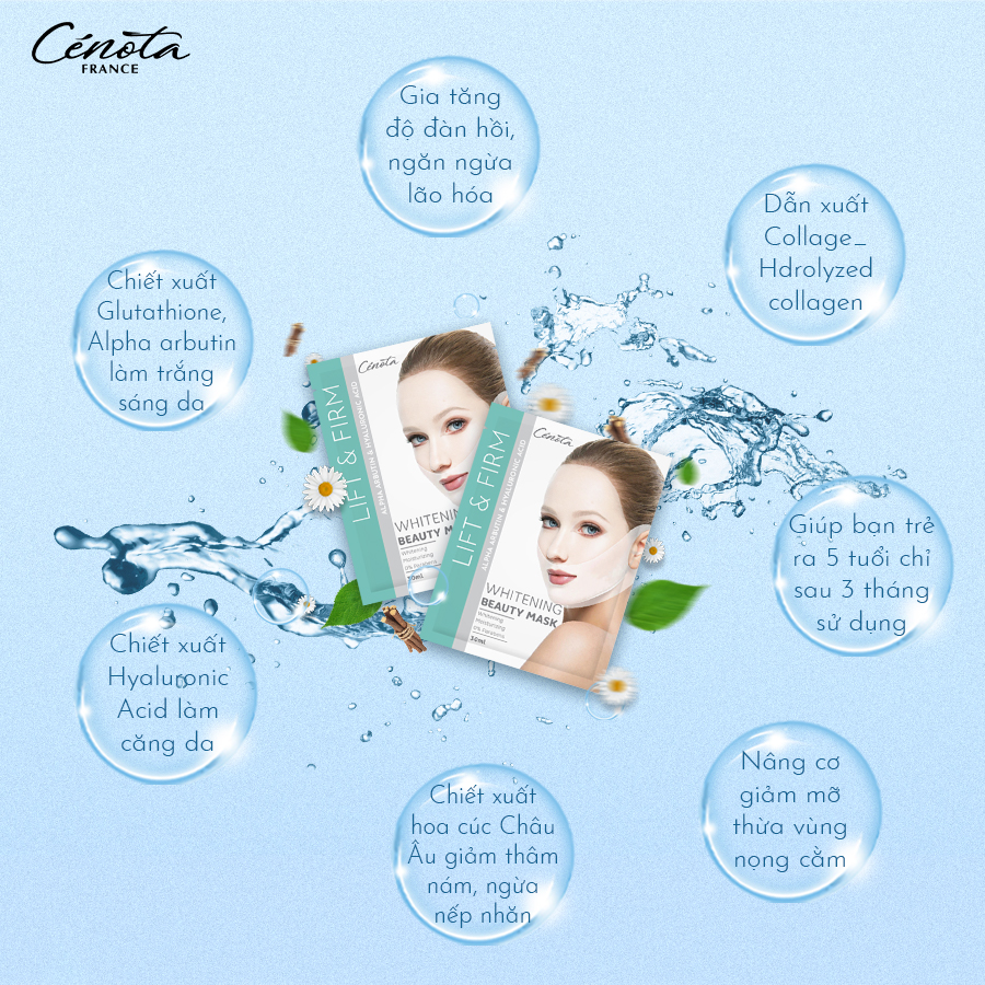 Mặt nạ trắng da Nâng cơ Tạo hình Vline Cenota Whitening Beauty Mask Hộp 6 Miếng