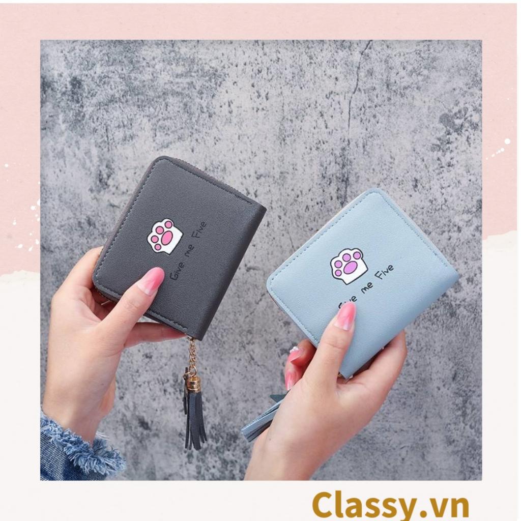 Ví nữ mini Classy bàn chân chó có đính tua rua đựng tiền phong cách hàn quốc dễ thương T1160